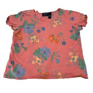 Vintage Crazy Horse Liz Claiborne Womens Floral Short Sleeve XL Coral Top 100% C